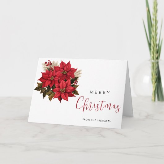 Moderne Waterverf Kerst Rode Bloemen Vakantie Kaart (Voorkant)