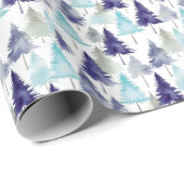 Moderne Waterverf kerstbomen met een blauw patroon Cadeaupapier (Rol Hoek)