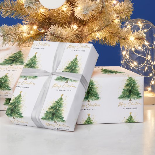 Moderne Waterverf Kerstboom  Cadeaupapier (Feestdagen)