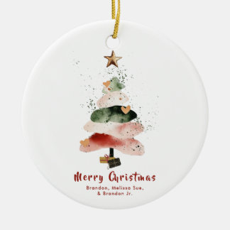 Moderne Waterverf Kerstboom Familie Vakantie Keramisch Ornament