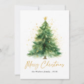 Moderne Waterverf kerstboom foto Feestdagenkaart (Voorkant)