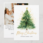Moderne Waterverf kerstboom foto vakantieauto Feestdagenkaart (Voorkant / Achterkant)