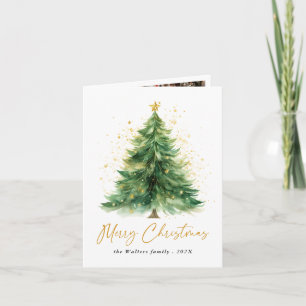 Moderne Waterverf kerstboom fotokaart Kaart