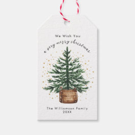 Moderne Waterverf Kerstboom Minimaal Eenvoudig Cadeaulabel
