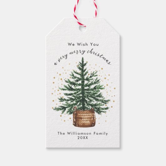 Moderne Waterverf Kerstboom Minimaal Eenvoudig Cadeaulabel (Voorkant)