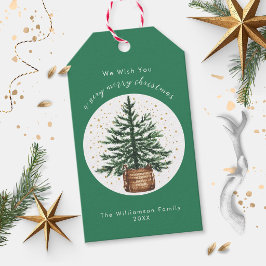 Moderne Waterverf Kerstboom Minimaal Eenvoudig Cadeaulabel