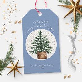 Moderne Waterverf Kerstboom Minimaal Eenvoudig Cadeaulabel