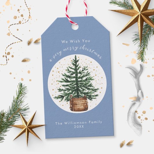 Moderne Waterverf Kerstboom Minimaal Eenvoudig Cadeaulabel