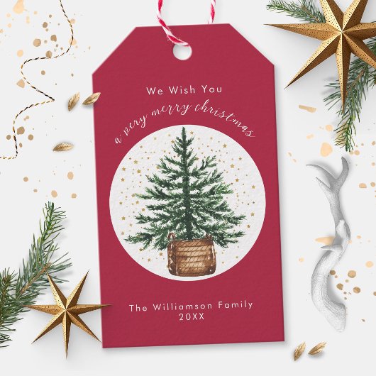 Moderne Waterverf Kerstboom Minimaal Eenvoudig Cadeaulabel