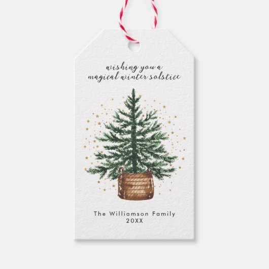 Moderne Waterverf Kerstboom Minimaal Eenvoudig Cadeaulabel (Voorkant)