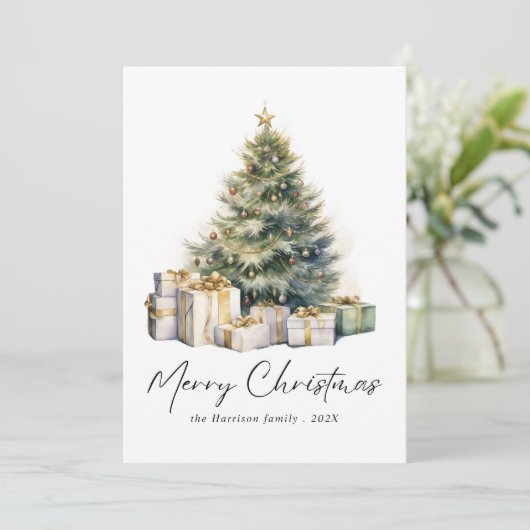 Moderne Waterverf kerstboom niet foto Feestdagenkaart (Staand voorkant)