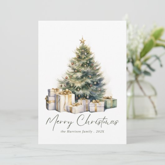 Moderne Waterverf kerstboom niet foto Feestdagenkaart (Staand voorkant)