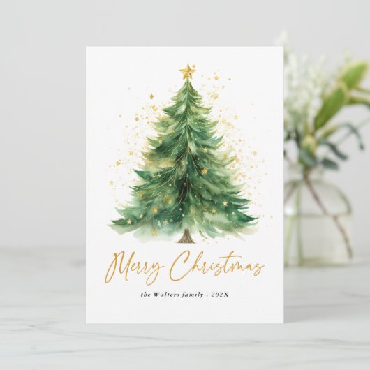 Moderne Waterverf kerstboom niet foto Feestdagenkaart (Staand voorkant)