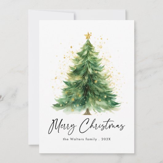 Moderne Waterverf kerstboom niet foto Feestdagenkaart (Voorkant)