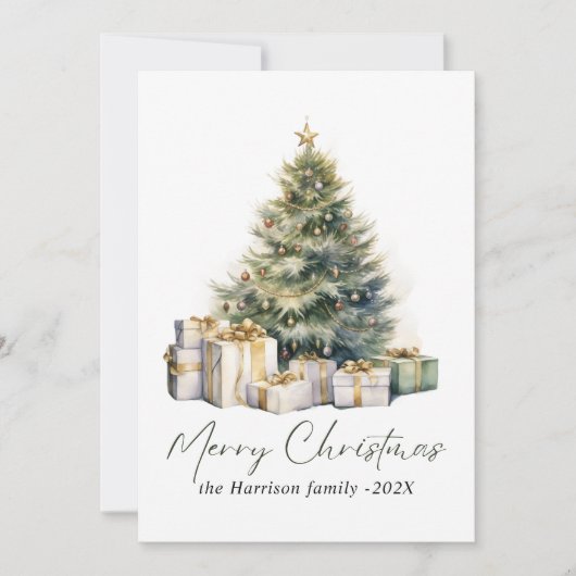 Moderne Waterverf kerstboom niet foto Feestdagenkaart (Voorkant)