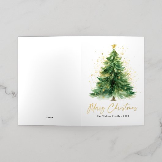 Moderne Waterverf kerstboom niet foto Folie Feestdagenkaart (Buiten Laag)