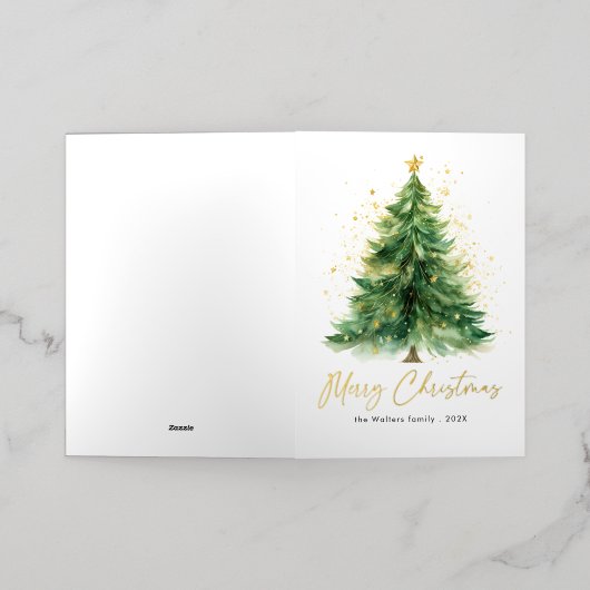 Moderne Waterverf kerstboom niet foto Folie Feestdagenkaart (Buiten Laag)
