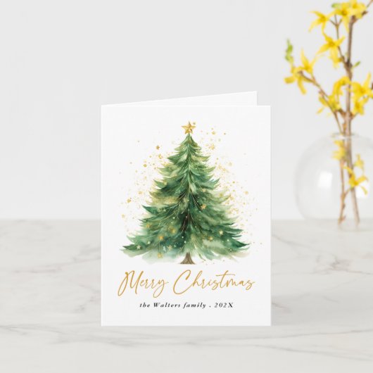 Moderne Waterverf kerstboom niet foto Kaart (Gele Bloem)