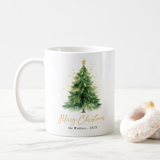 Moderne Waterverf kerstboom niet foto Koffiemok (Met donut)