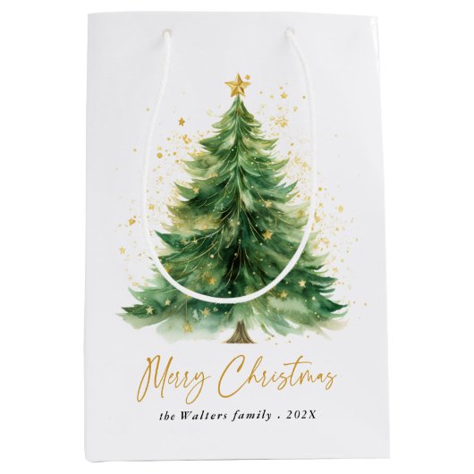 Moderne Waterverf kerstboom niet foto Medium Cadeauzakje (Voorkant)
