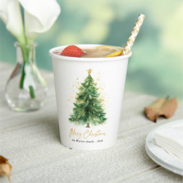 Moderne Waterverf kerstboom niet foto Papieren Bekers