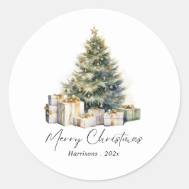 Moderne Waterverf kerstboom niet foto Ronde Sticker