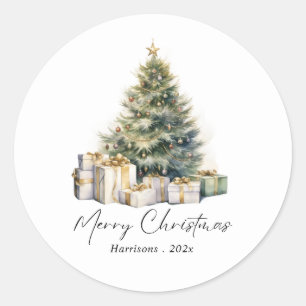 Moderne Waterverf kerstboom niet foto Ronde Sticker