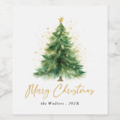 Moderne Waterverf kerstboom niet foto Wijn Etiket (Enkel label)