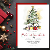 Moderne Waterverf kerstboom open huis Kaart