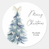 Moderne waterverf kerstboom ronde sticker (Voorkant)