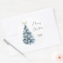 Moderne waterverf kerstboom ronde sticker