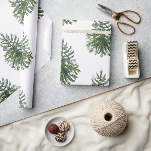 Moderne Waterverf Kerstboom Winter Pine Green Tree Cadeaupapier (Crafts)