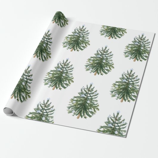 Moderne Waterverf Kerstboom Winter Pine Green Tree Cadeaupapier (Uitgerold)