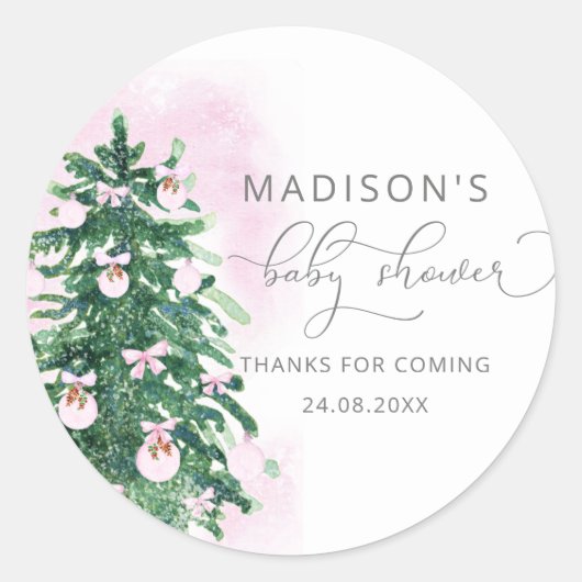 Moderne waterverf kerstboombaby shower ronde sticker (Voorkant)