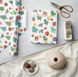 Moderne Waterverf kerstcadeaus Green Tree Cadeaupapier