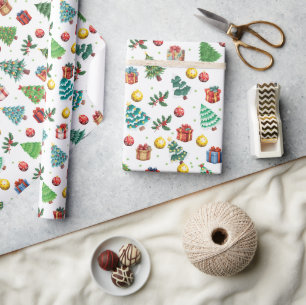 Moderne Waterverf kerstcadeaus Green Tree Cadeaupapier