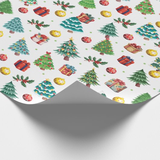 Moderne Waterverf kerstcadeaus Green Tree Cadeaupapier (Hoek)