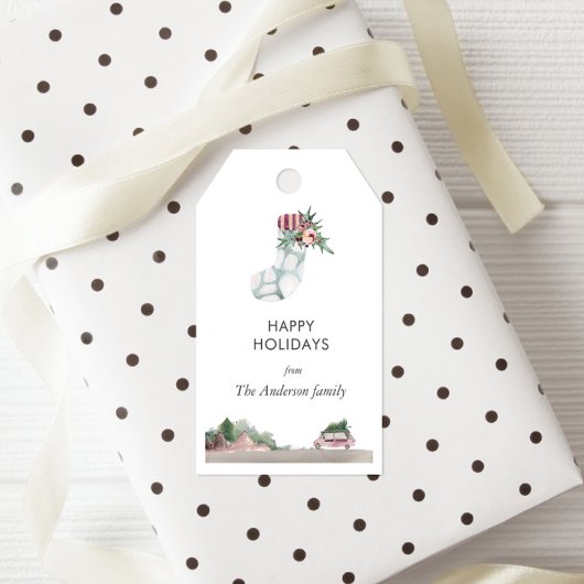 Moderne Waterverf kerstkous vakantie Cadeaulabel