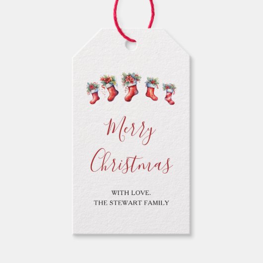 Moderne Waterverf kerstkous vakantie Cadeaulabel (Voorkant)