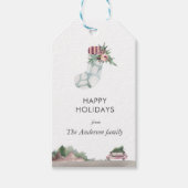 Moderne Waterverf kerstkous vakantie Cadeaulabel (Voorkant)