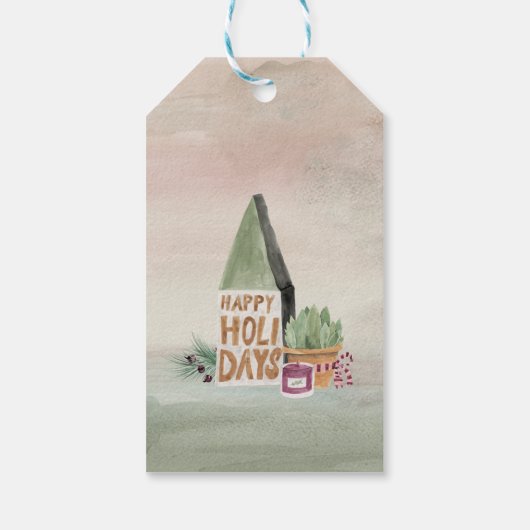 Moderne Waterverf kerstkous vakantie Cadeaulabel (Achterkant)