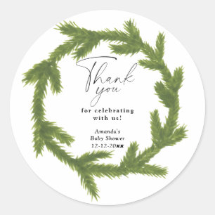 Moderne waterverf kerstkrans baby shower ronde sticker