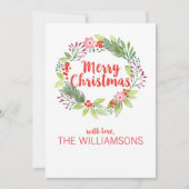 Moderne Waterverf Kerstkrans Foto Feestdagenkaart (Voorkant)