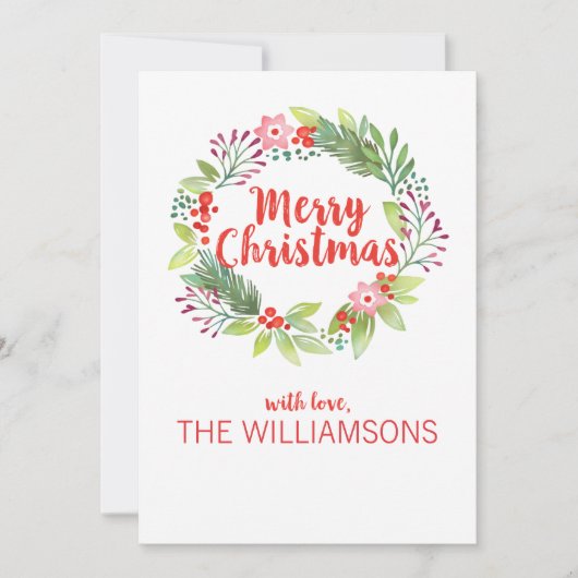 Moderne Waterverf Kerstkrans Foto Feestdagenkaart (Voorkant)