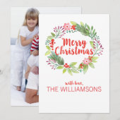 Moderne Waterverf Kerstkrans Foto Feestdagenkaart (Voorkant / Achterkant)