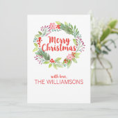 Moderne Waterverf Kerstkrans Foto Feestdagenkaart (Staand voorkant)
