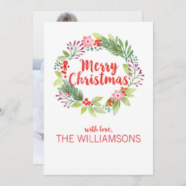Moderne Waterverf Kerstkrans Foto Feestdagenkaart