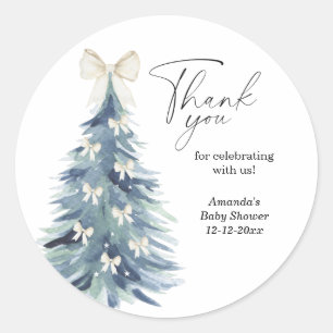 Moderne Waterverf Kerstmis dennenboom baby shower Ronde Sticker
