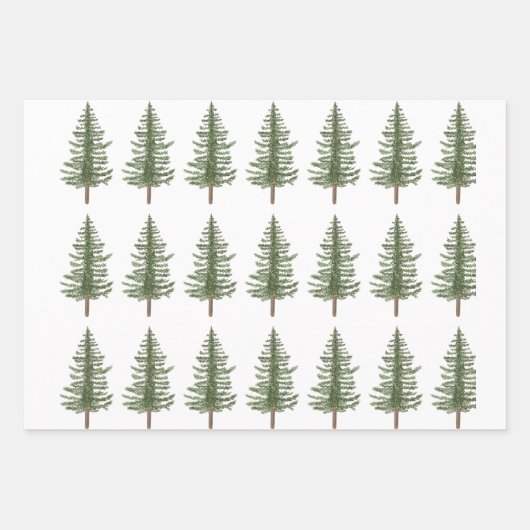 Moderne Waterverf Kerstmis Groene dennenboom Sneeu Inpakpapier Vel (Voorkant 3)