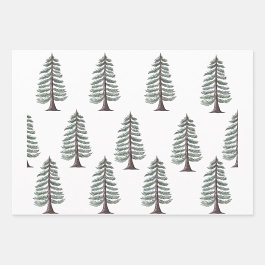 Moderne Waterverf Kerstmis Groene dennenboom Sneeu Inpakpapier Vel (Voorkant 2)